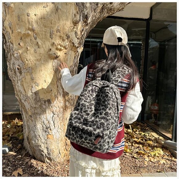 Fuzzy Cheetah Backpack, Adjustable Strap, Lightweight Corduroy, Daypack Purse main image 6